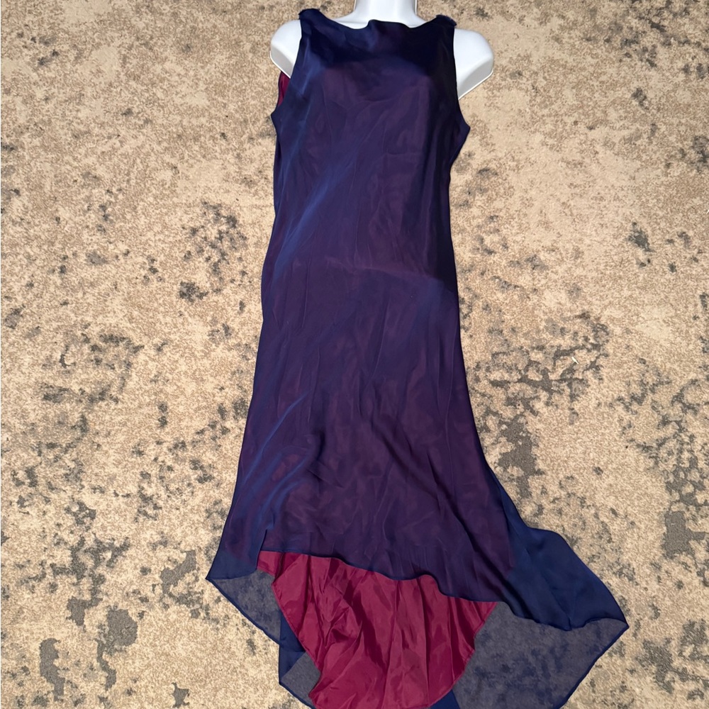 Vintage 90s Jessica Howard Navy and Burgundy High Low Dress